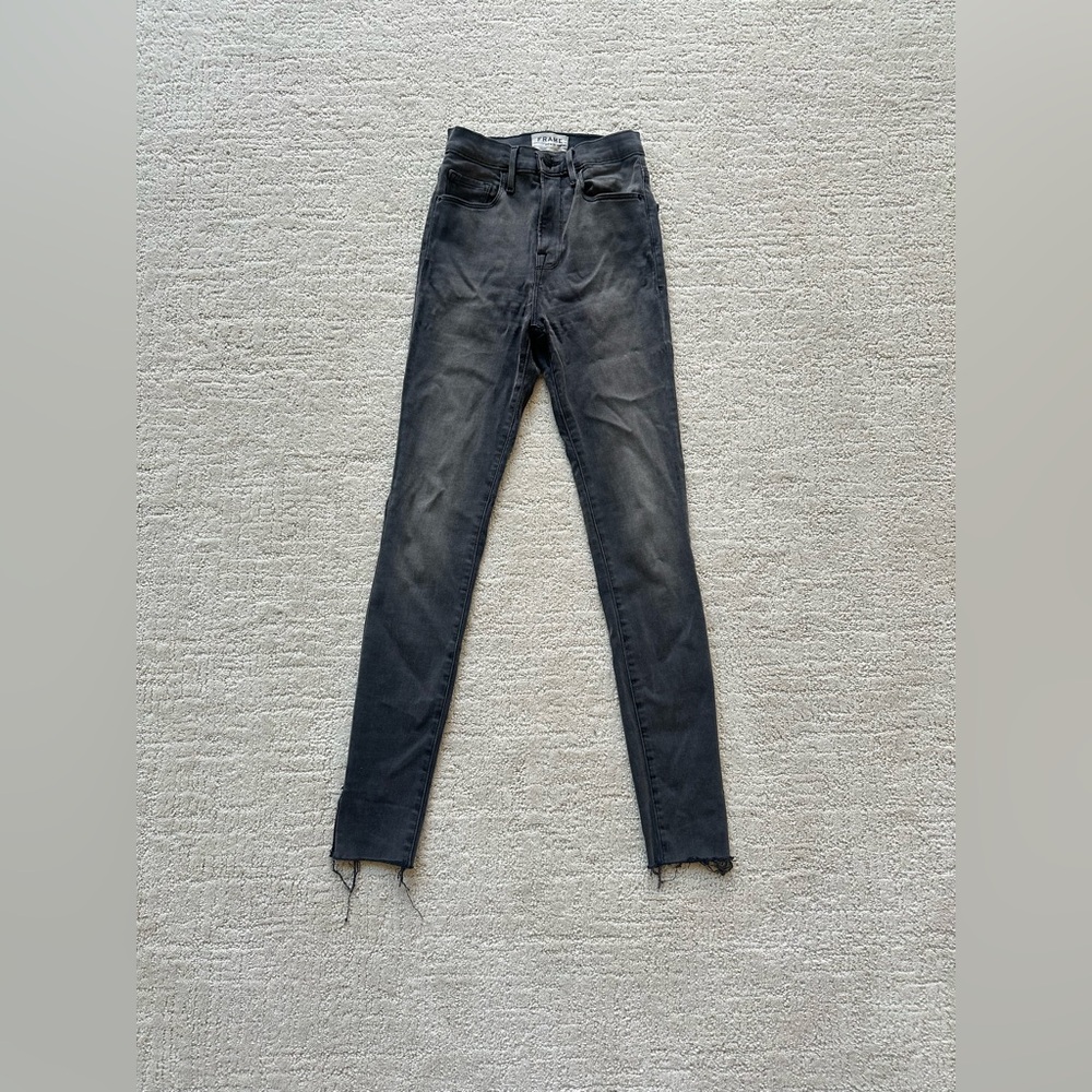 Frame Le High Skinny Side Slit Dartmouth Black Raw Hem 5-Pocket Jeans